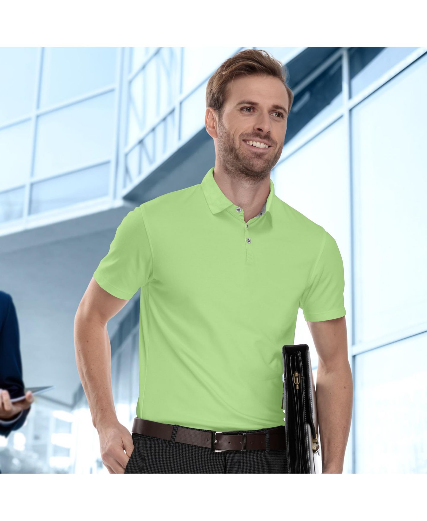 Мужское поло Mio Marino Lightweight Performance Stretch Golf Polo Shirt, Breathable Fit, цвет: Лаймовый зелёный — фото 5