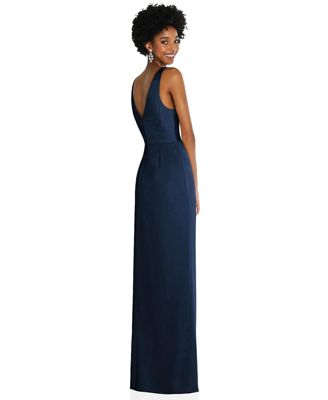 Women's Faux Wrap Whisper Satin Maxi Dress with Draped Tulip Skirt