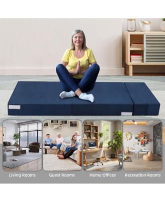 Folding Sofa Bed, Foldable Couch Bed with Pillow, Convertible Sleeper Chair Folding Sofa Mattress, Futon Floor Couch with Memory Foam Washable Cover for Living Room/Bedroom/Guest, Single Size