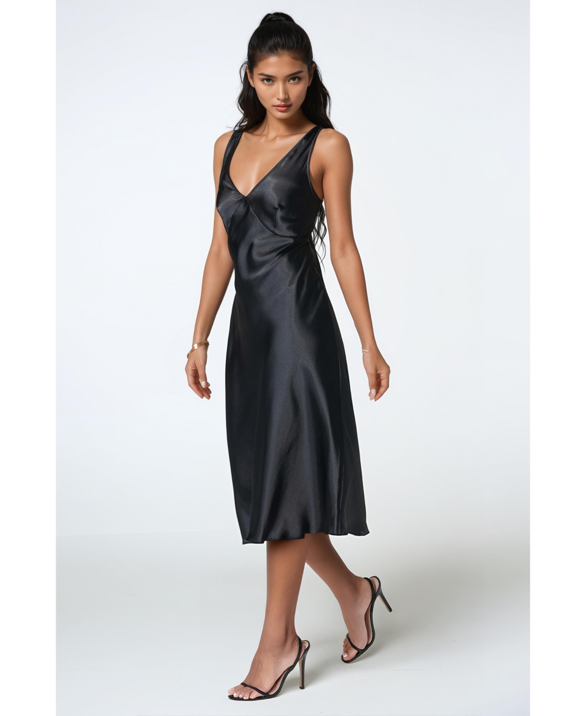 Bebe Women's Satin Midi Dress With Lace Trim