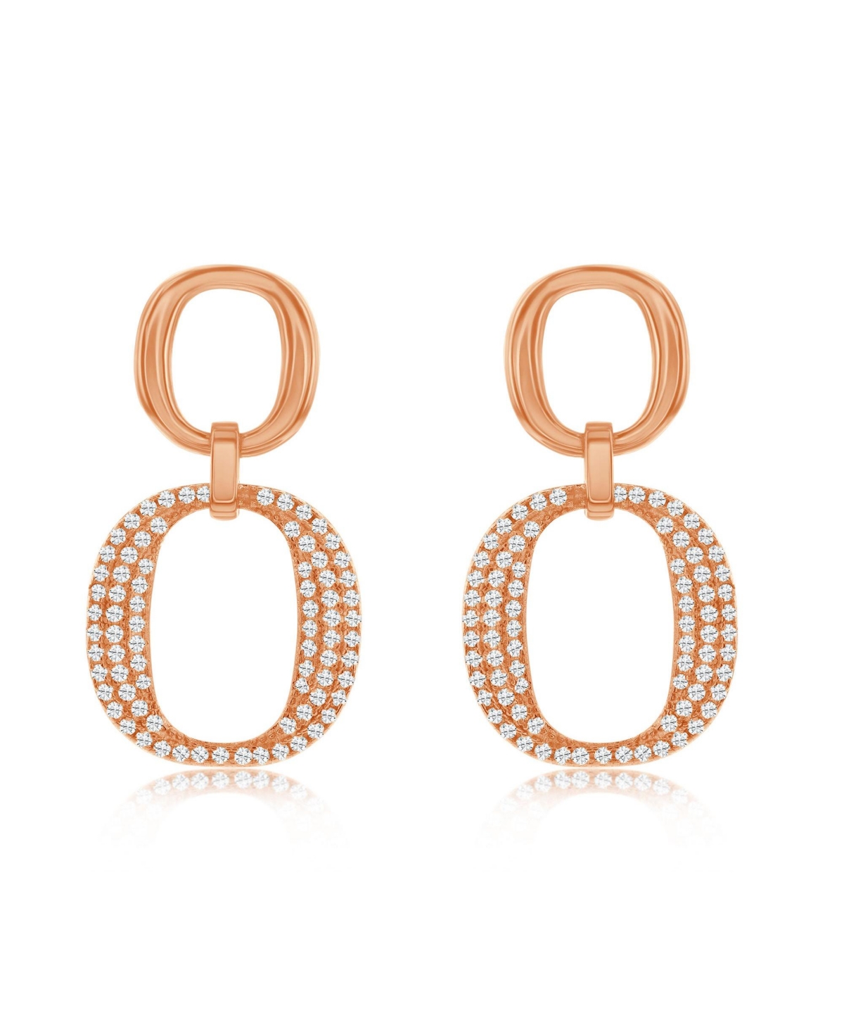 Suzy Levian Sterling Silver White Cubic Zirconia Oval Shape Drop Earrings - White