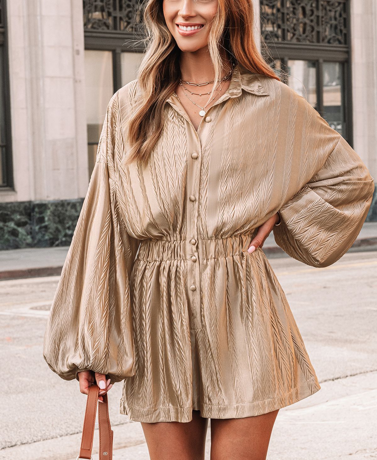 Cupshe Women's Collared Long Sleeve Wide Leg Romper -khaki