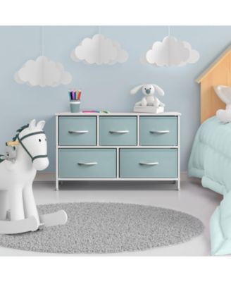 5 Drawers Dresser- Storage Unit with Steel Frame, Wood Top, Fabric Bins - for Bedroom, Closet, Office and more