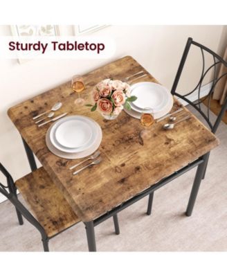 3 Pc. Wood PU Upholstered Cushion Compact Space-Saving Rectangular Table Dining Room Set