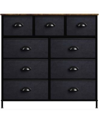 9 Drawers Dresser - Furniture Storage for Bedroom, Closet, Office Organization - Steel Frame, Wood Top, Fabric Bins
