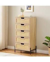 modern rattan design with 5 drawers for storage, wood, double dresser
