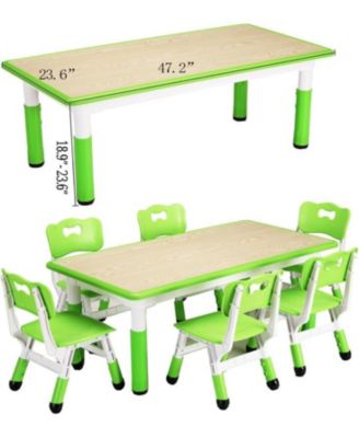 Kids Table and 6 Chair Set – Height Adjustable Toddler Furniture with Non-Slip Legs & Organizer Desktop
