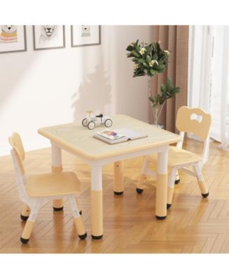 Kids Table and 2 Chairs Set with Graffiti Desktop, Height Adjustable Toddler Table and Chairs Set, 4 in 1 Activity Table Play Table for Reading, Drawing, Playing, Eating