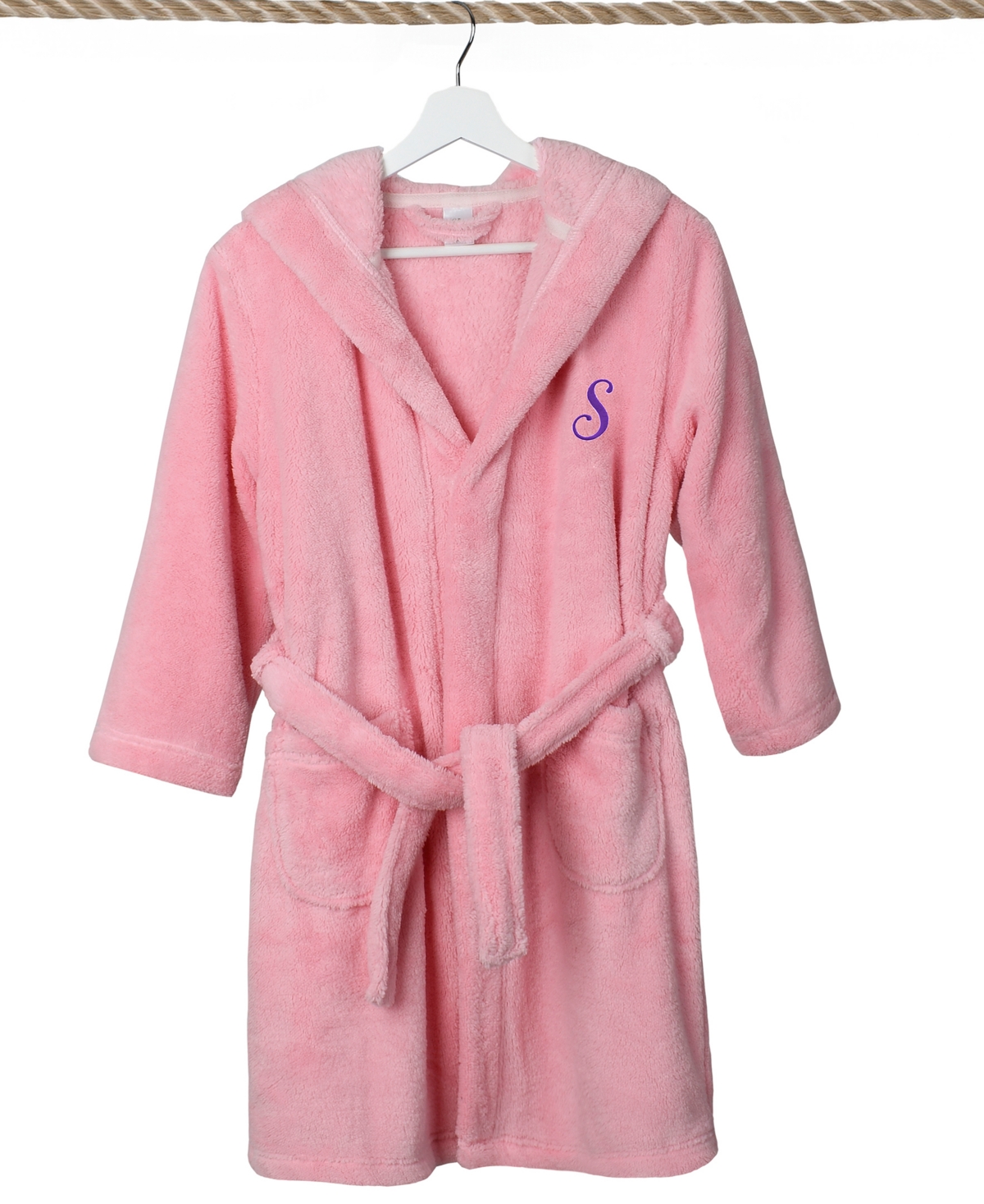 Linum Home Personalized Kids Super Plush Hooded Bathrobe In S Pink,purple