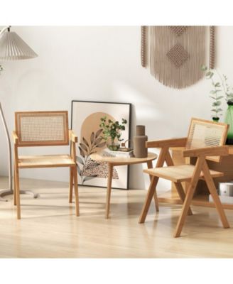 Set of 2 Rattan Accent Chairs with Natural Bamboo Frame