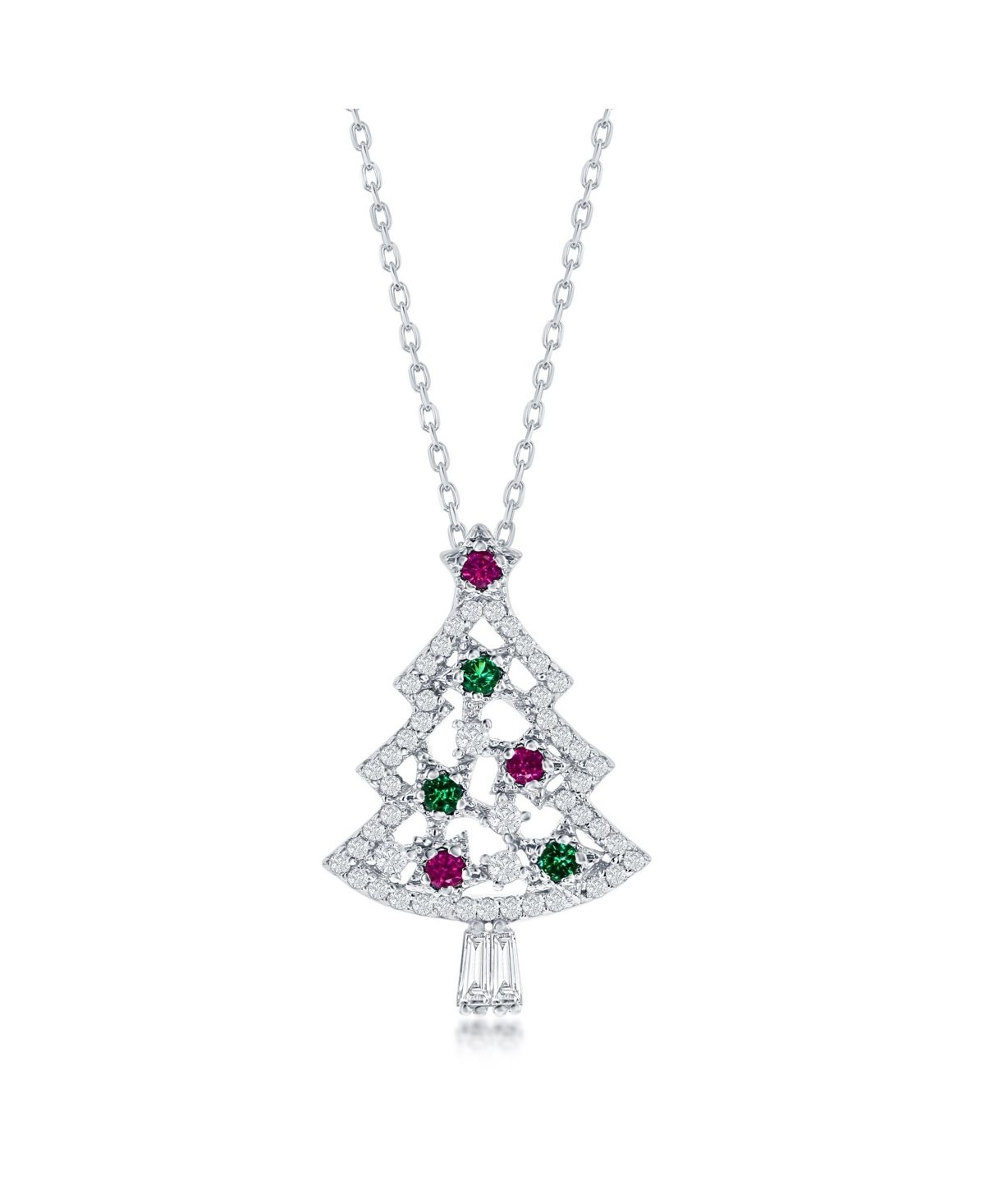 Sterling Silver, Tree Pendant Necklace - Multi color