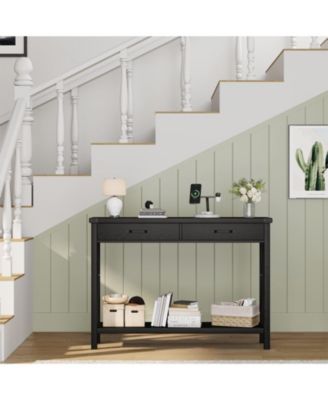 Console Table with 2 Drawers, Farmhouse Sofa Table with Storage Shelf, Accent Wood Entryway Table