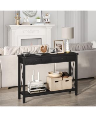 Console Table with 2 Drawers, Farmhouse Sofa Table with Storage Shelf, Accent Wood Entryway Table