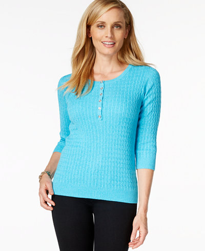 Karen Scott Three-Quarter-Sleeve Scoop-Neck Sweater, Only at Macy's ...