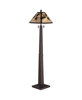 Rustic Western 66" Tall Standing Floor Lamp Column Pull Chain Bronze Metal Living Room Bedroom House Reading Office Home Decor Cabin Oak Leaves Mica Shade (Colors May Vary)