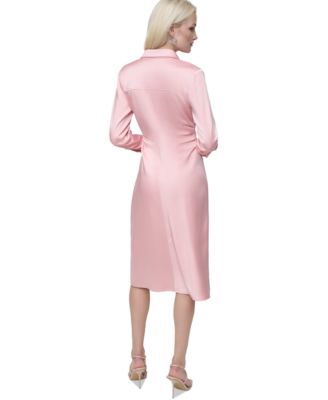 DKNY Women's Stretch Satin Button-Front Midi Dress