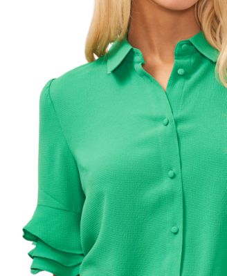 Women's Button-Front Ruffled 3/4-Sleeve  Blouse