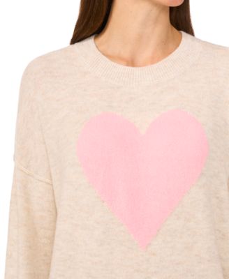Women's Valentine's Crewneck Heart-Print Long-Sleeve Sweater