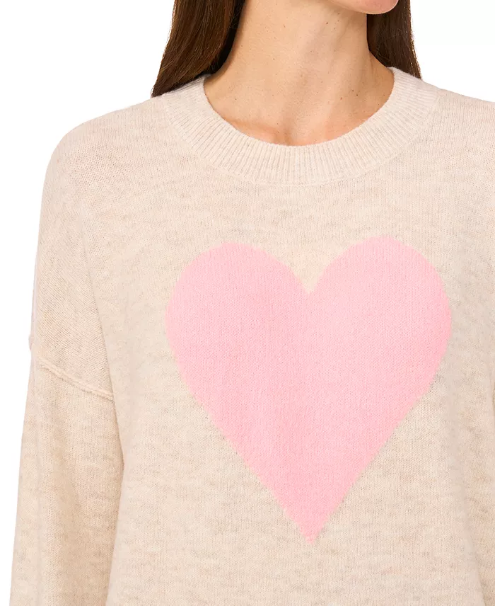 Women's Valentine's Crewneck Heart-Print Long-Sleeve Sweater - thumbnail 2