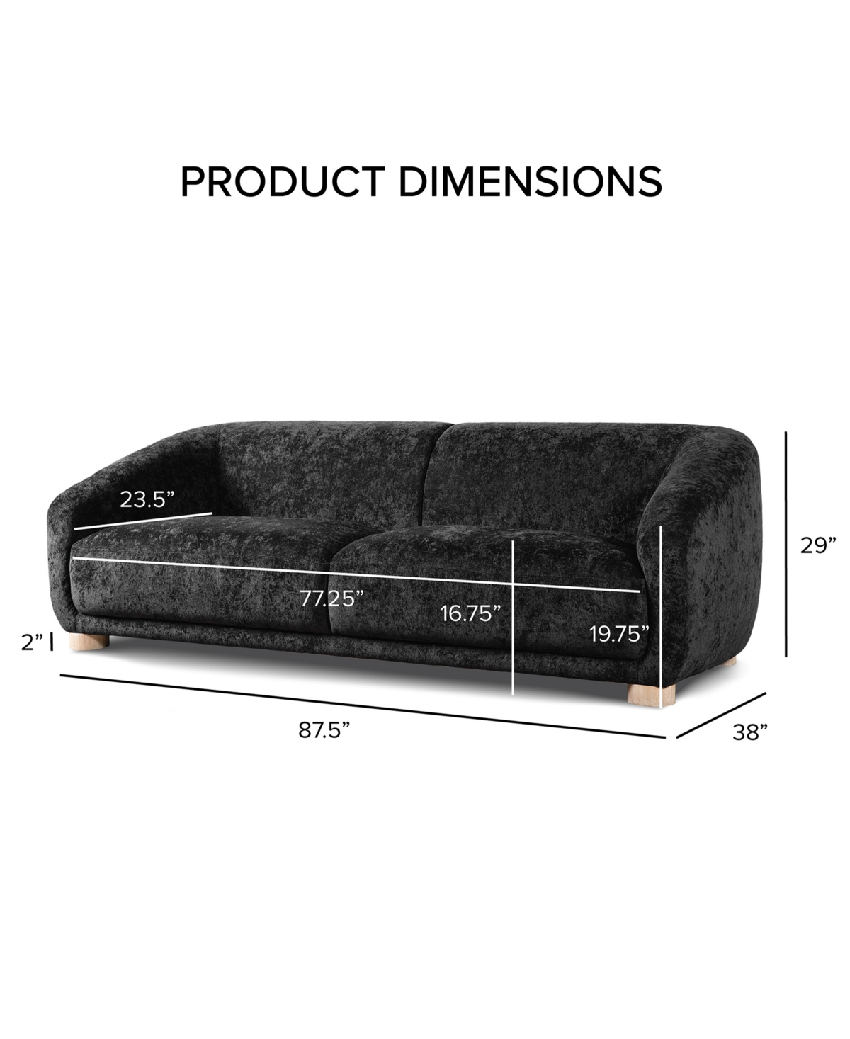 Furniture Of America 88" Waxley Chenille Slope Arm Sofa In Black