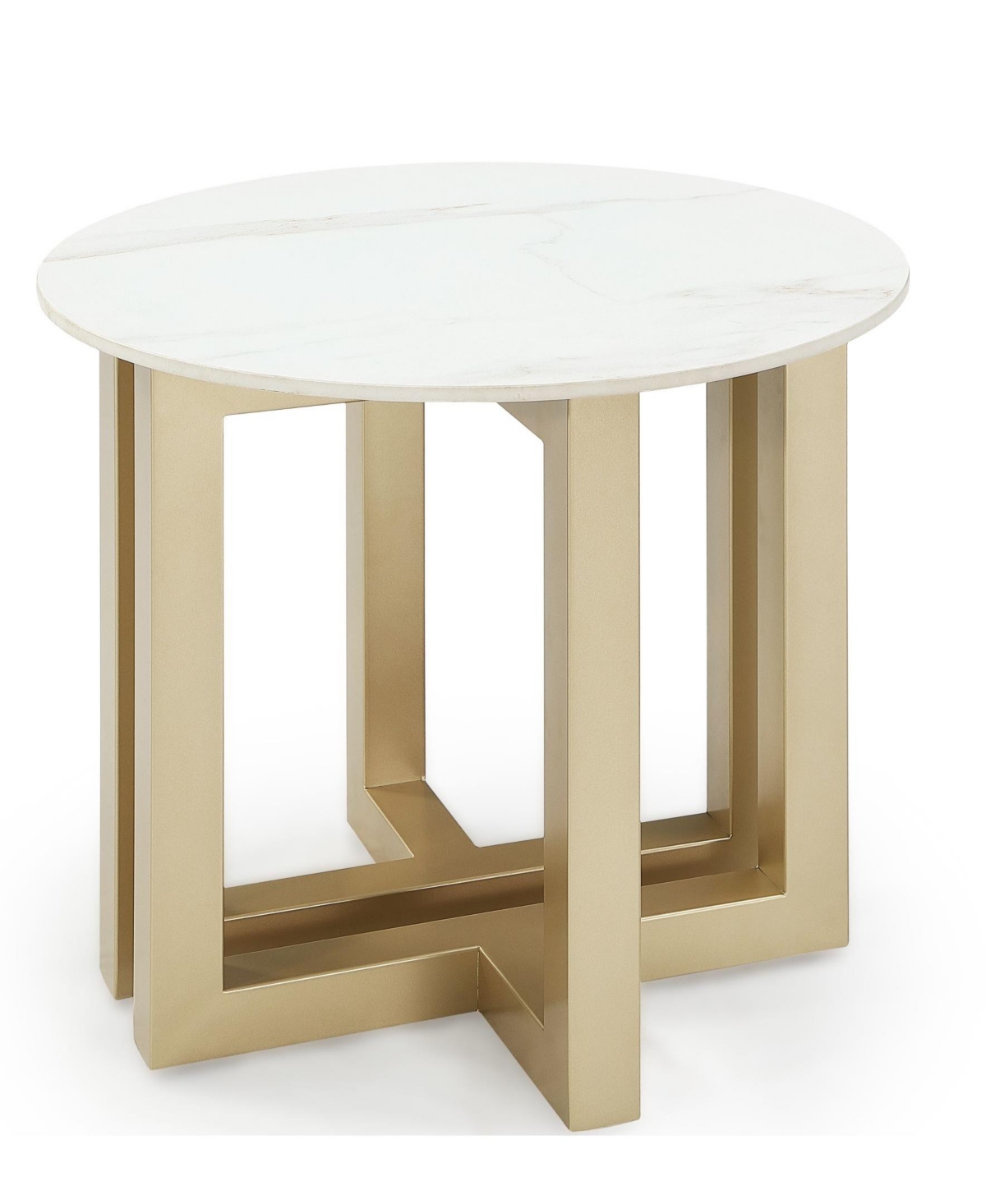 Macy's Emila 24" Round Sintered Stone Mix And Match End Table In Stone White,champagne