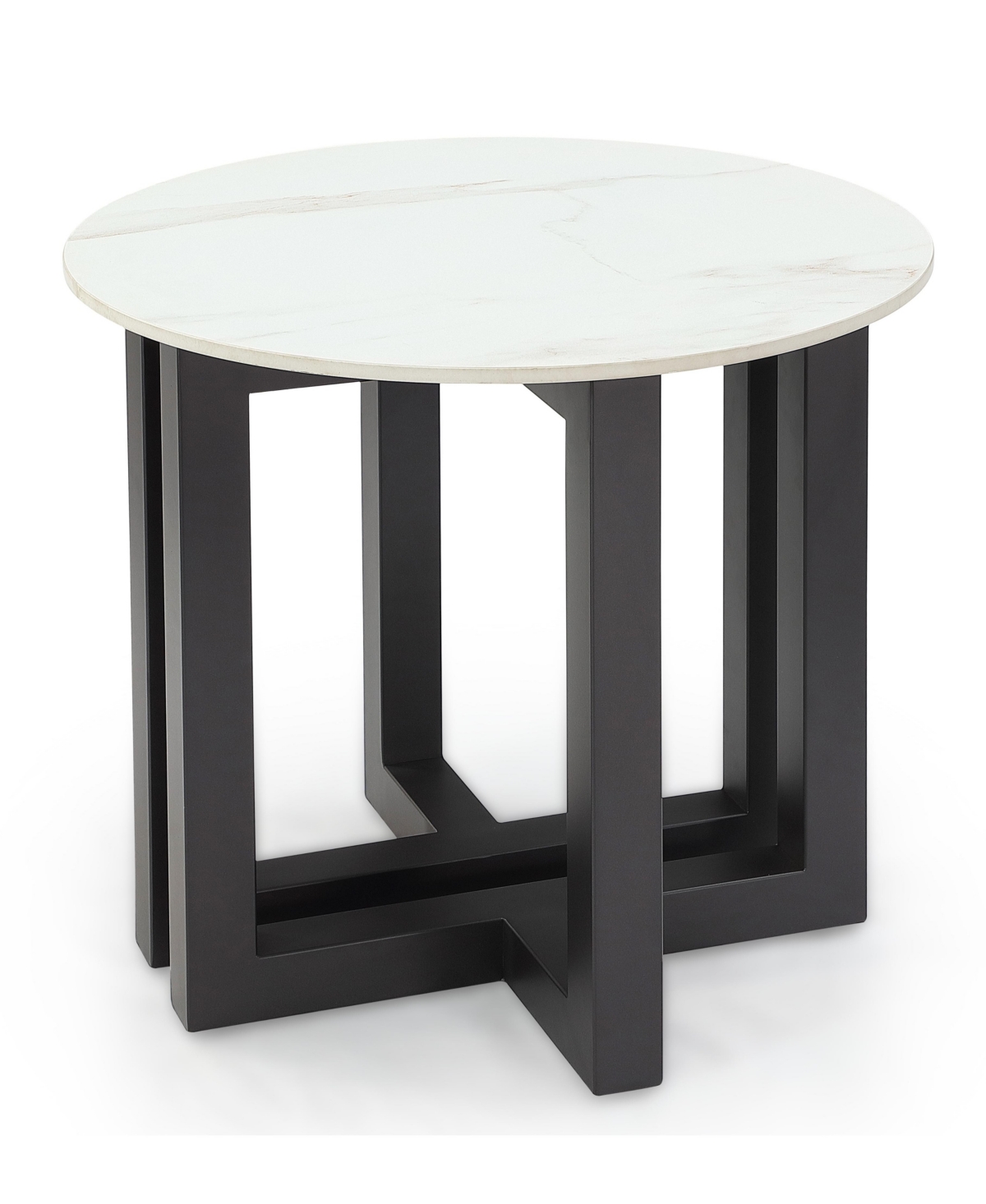 Macy's Emila 24" Round Sintered Stone Mix And Match End Table In Stone White,gunmetal