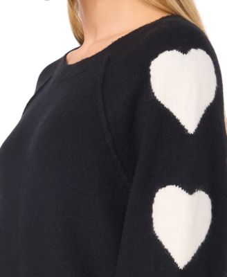 Women’s Valentine's Crewneck Heart-Print Raglan Long-Sleeve Sweater