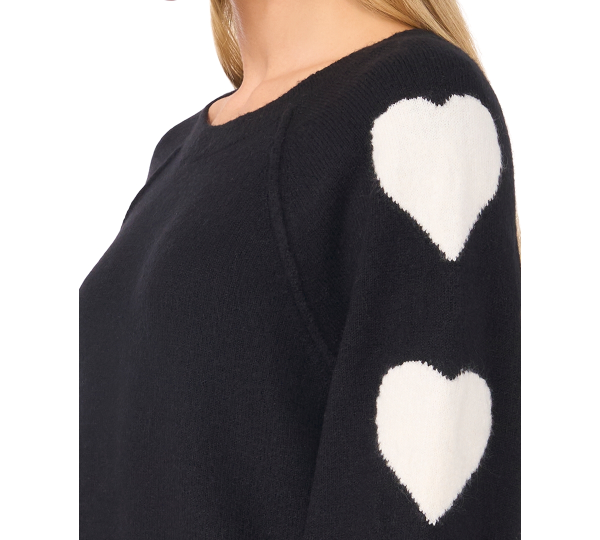 CeCe Women's Heart-Print Raglan Sleeve Crewneck Sweater