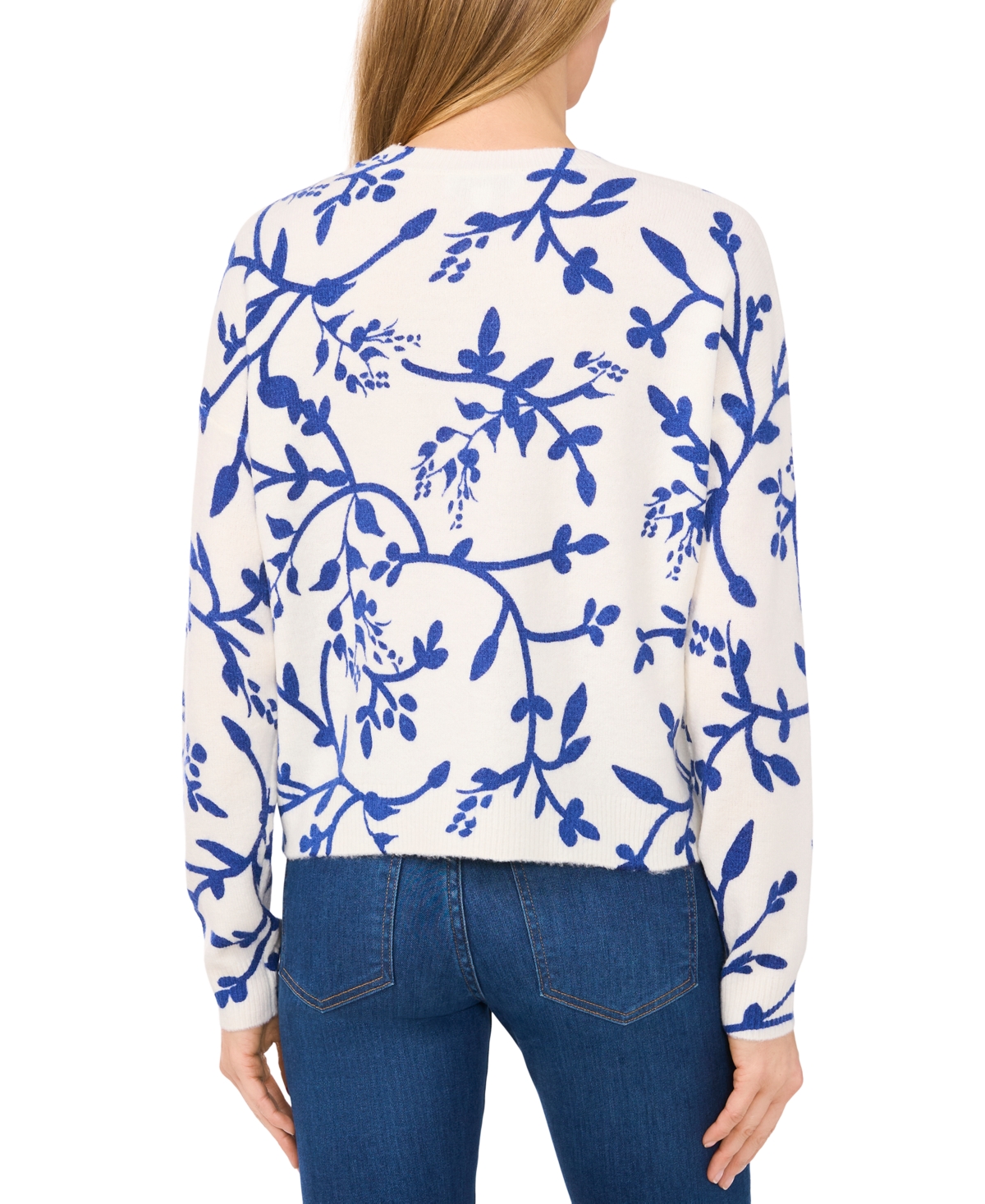CeCe Women's Floral Vines Long-Sleeve Crewneck Sweater