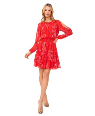 CeCe - Women's Cold-Shoulder Tiered Floral Minidress