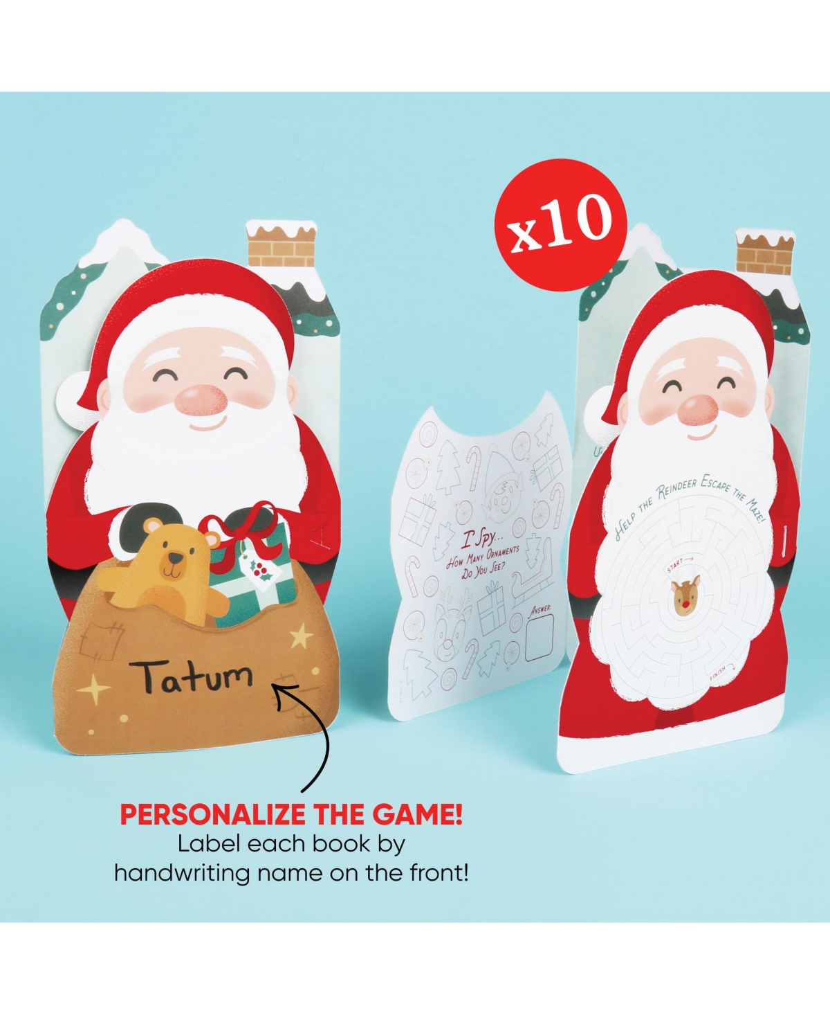 Big Dot of Happiness Jolly Santa Claus Activity Books, 5-in-1 Christmas Game Bundle, Set of 10