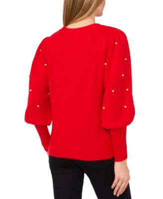 Women's Embellished-Sleeve Crewneck Sweater 