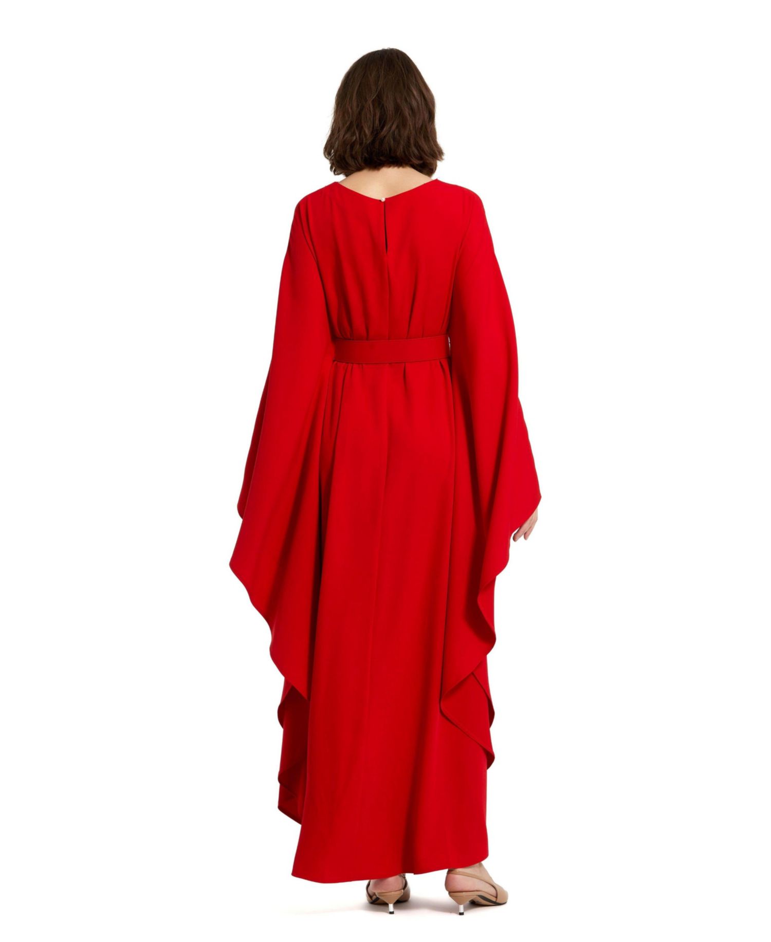 Women's Crepe Boat Neck Belt Detail Shawl Gown