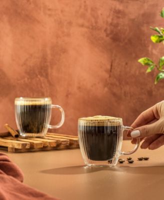 Fluted Savor Double Wall Espresso Coffee Glasses, Set of 4