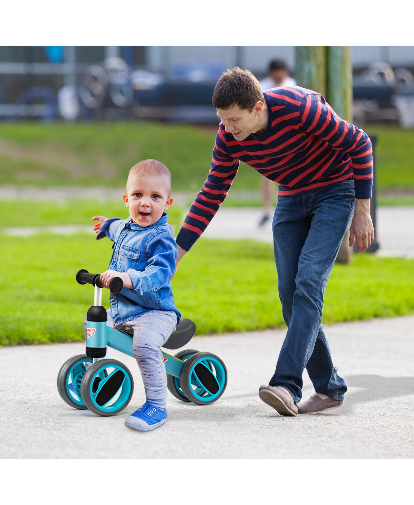 Детская игрушка Costway Baby Balance Bike 4-Wheel Lightweight Steel, Ages 1-2 Years, цвет: Синий — фото 10