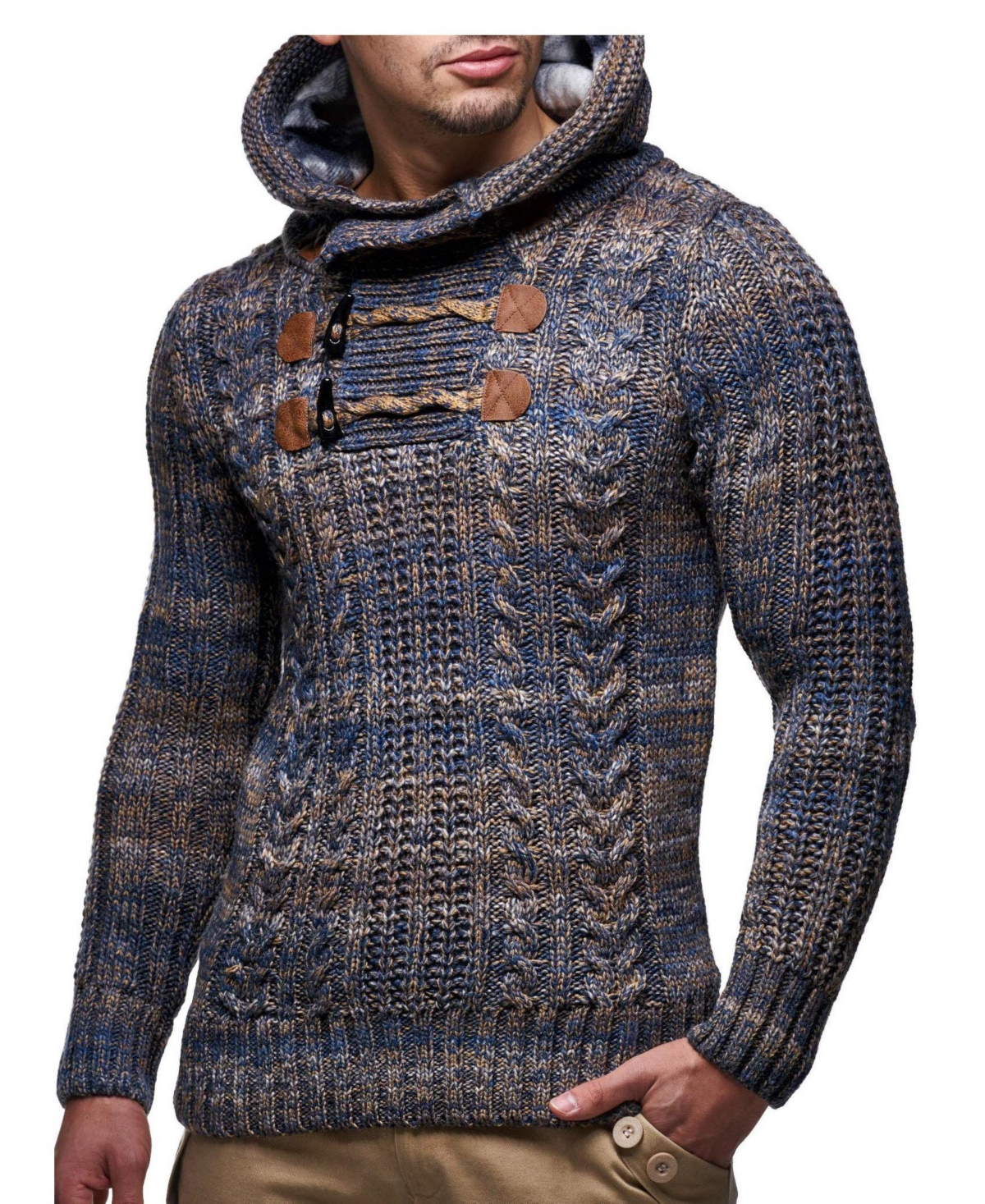 Leif Nelson Men's Knit Hoodie with Toggle Closures – High Collar Design