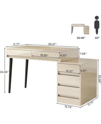 modern, reversible, wood desk with 5 drawers, printer stand, storage — ideal for home office, bedroom, or living room setup.