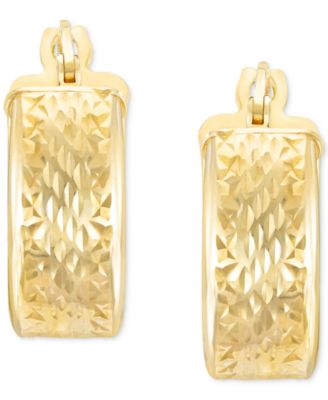 Polished Diamond Cut Extra-Small Huggie Hoop Earrings in 14k Yellow Gold, 3/8"