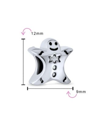 Christmas Charm Bead Gingerbread Man Bow Tie Sterling Silver for Bracelet