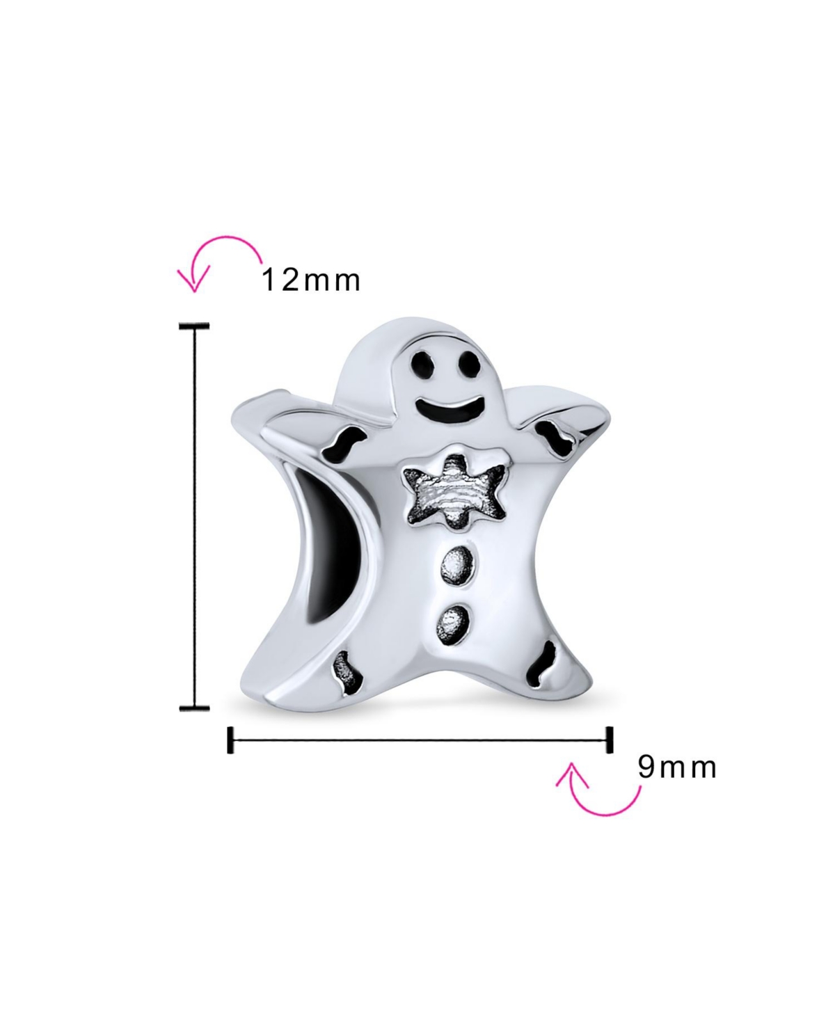 Bling Jewelry Christmas Charm Bead Gingerbread Man Bow Tie Sterlingfor Bracelet - Silver