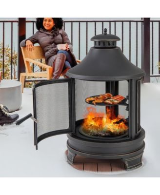30 Inch Outdoor Fire Pit Chiminea with Grill for Garden BBQ