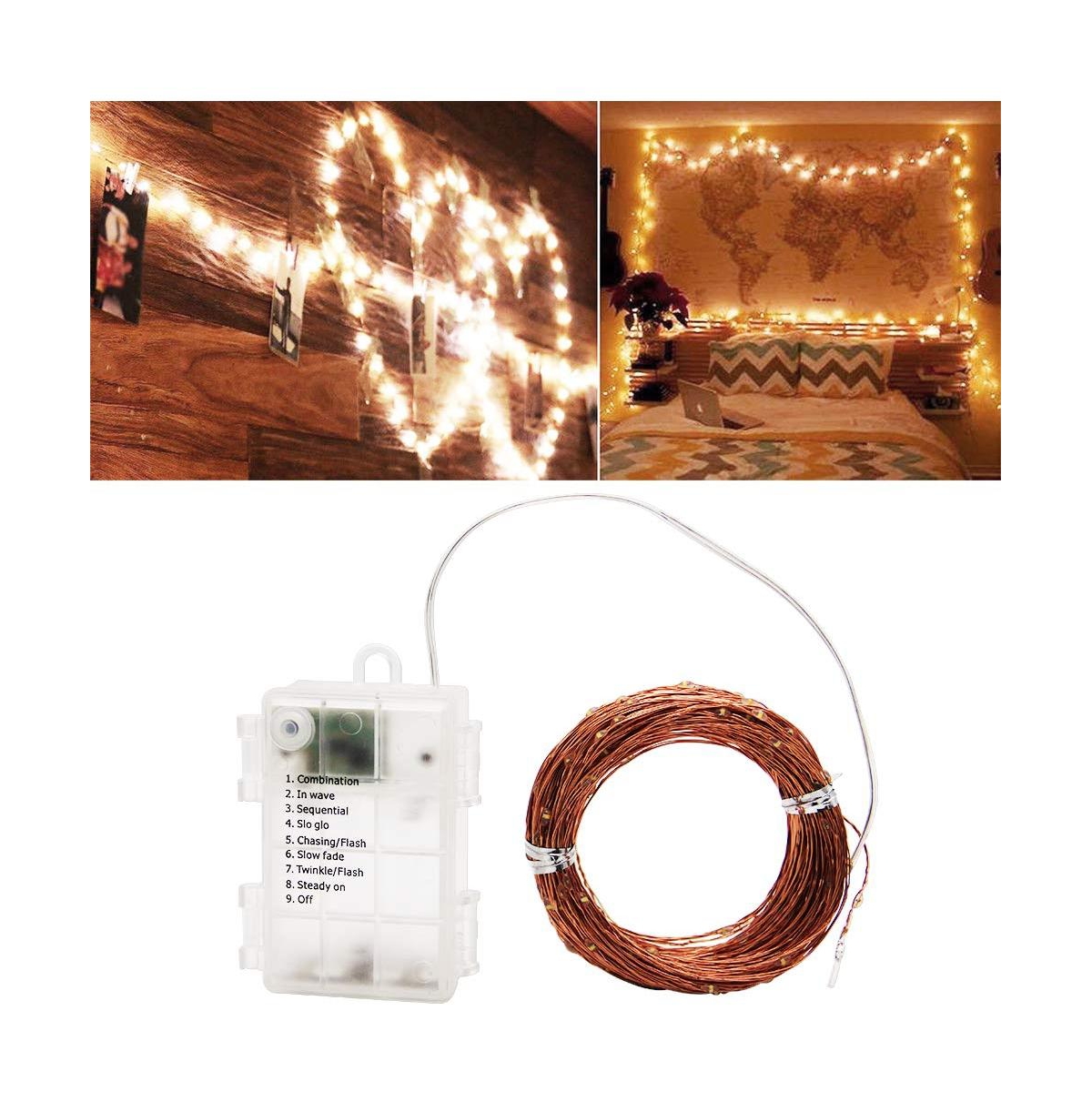 Twinkle Star Copper Wire String Lights Battery Operated with Remote Indoor Outdoor Decor - 99 ft