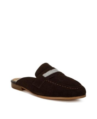 Belorose Rhinestone Strap Suede Mules