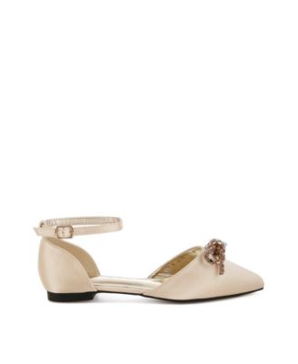 Simina Rhinestone Detail Bow Flat Sandals