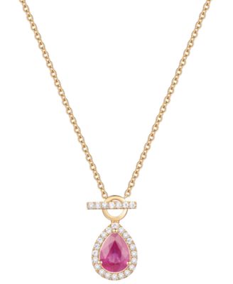 Emerald (1 ct. t.w.) & Diamond (1/4 ct. t.w.) Pear Halo Toggle 18" Pendant Necklace in 14k Gold (Also available in Ruby & Sapphire