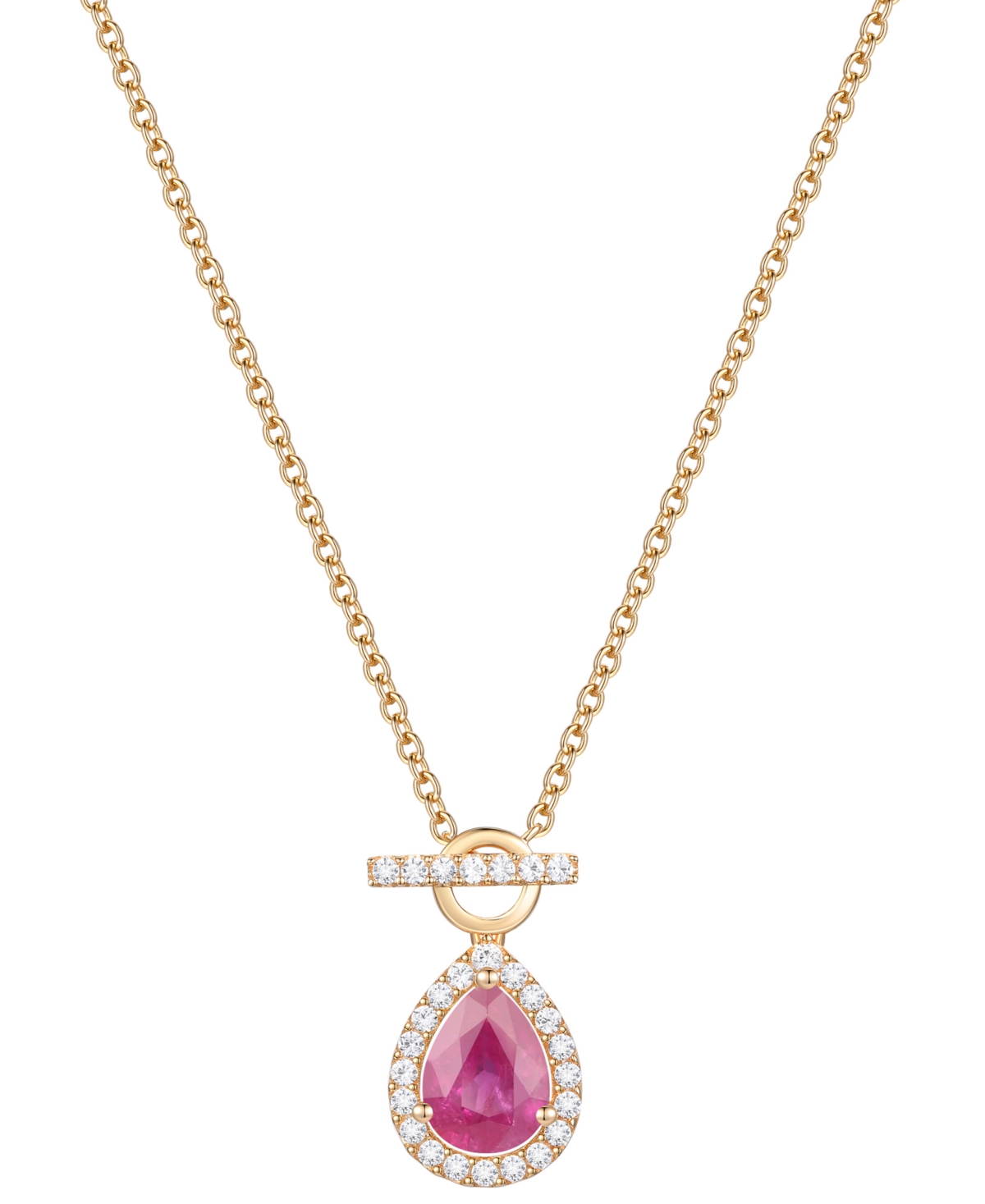 MACY'S EMERALD (1 CT. T.W.) & DIAMOND (1/4 CT. T.W.) PEAR HALO TOGGLE 18" PENDANT NECKLACE IN 14K GOLD (ALS