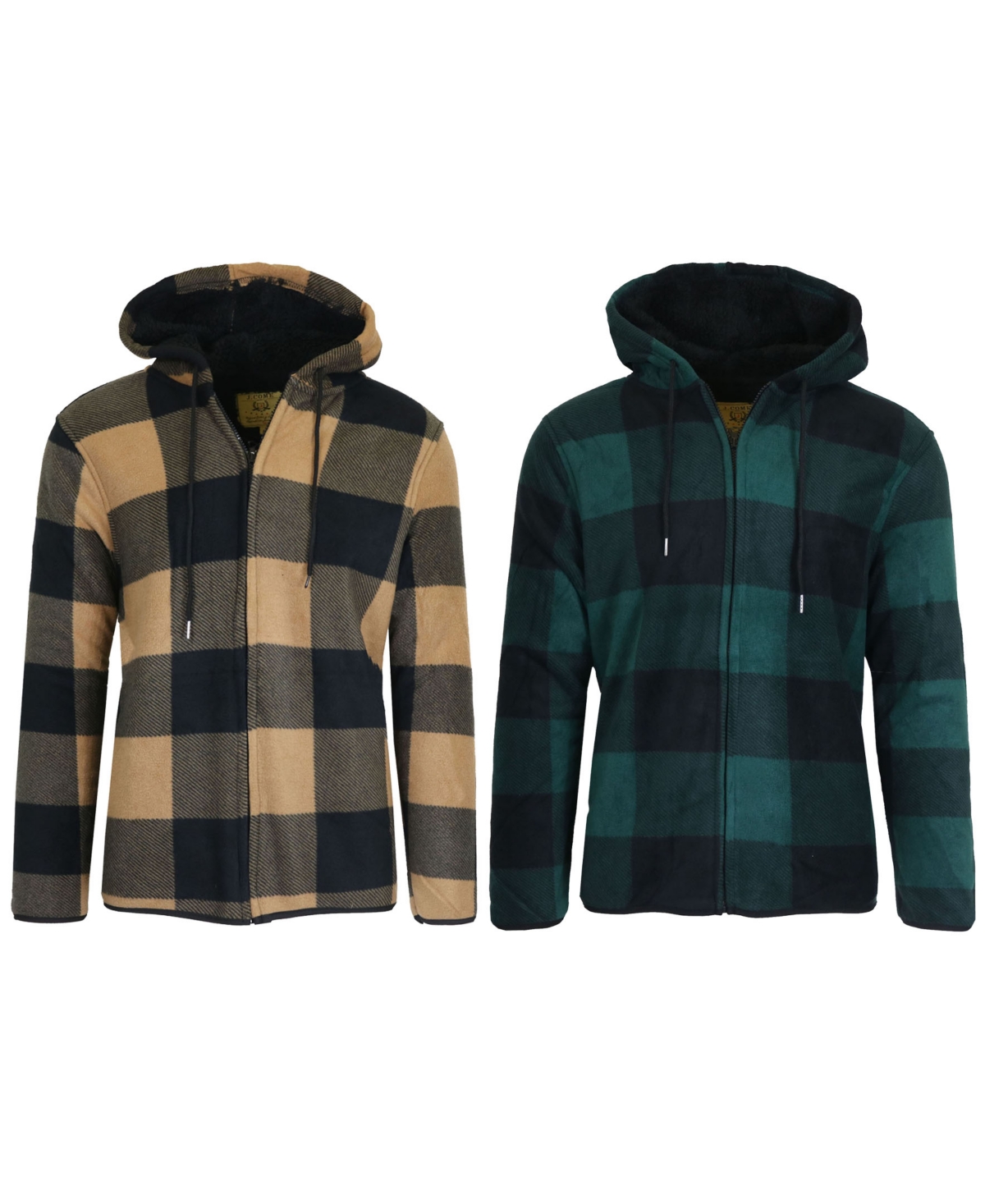 Galaxy By Harvic Men's Modern Fit Heavyweight Polar Fleece Plaid Hoodie with Sherpa Lining-2 Pack -/ Grass Green
