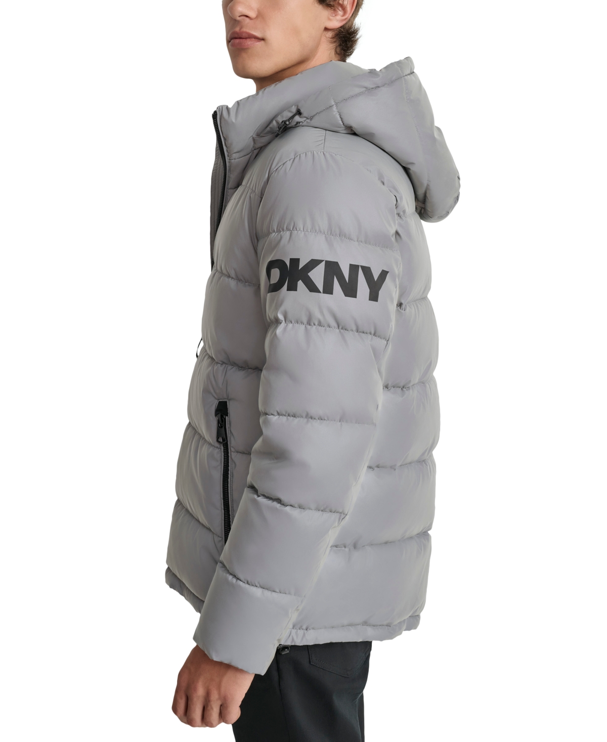 Dkny Men's Shiny Nylon Hooded Puffer Jacket