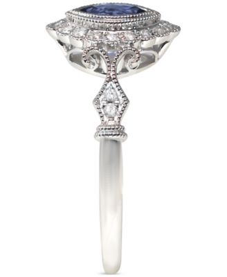 Sapphire (1/4 ct. t.w.) & Diamond (1/10 ct. t.w.) Halo Ring in 14k White Gold