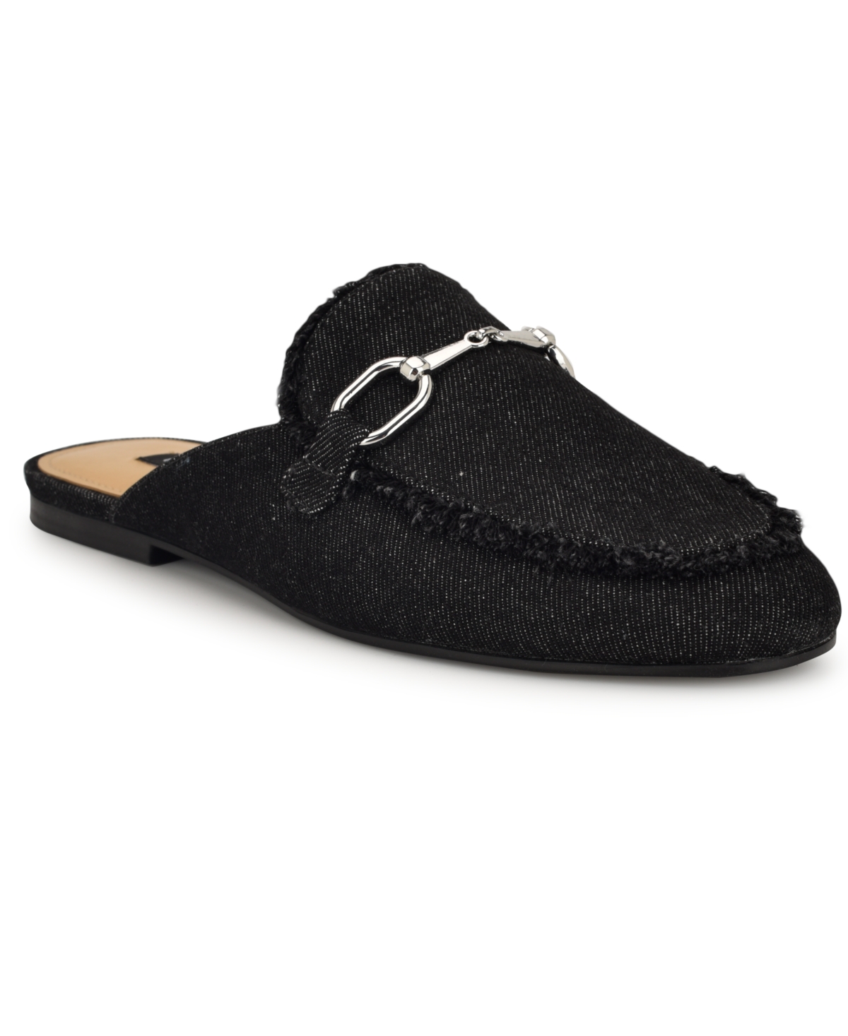 Shop Nine West Women's Bivey Frayed Slip-on Mules In Black Denim